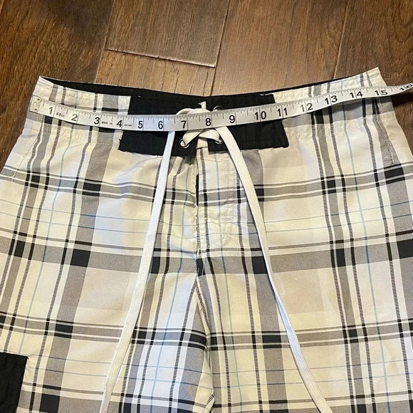 Carbon Plaid Cargo Swim Board Shorts Pockets Y2K - Picture 5 of 10